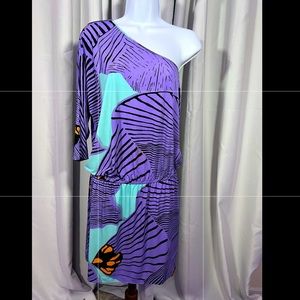 TIBI Jungle Print One-Shoulder Dress Size Small